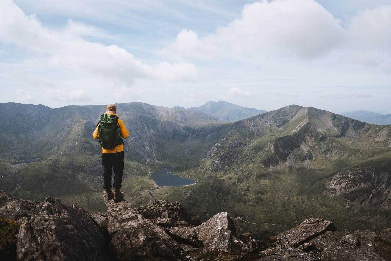 Pen Yr Ole Wen overlooking Glyderau mountain range and Cwm Idwal nature reserve